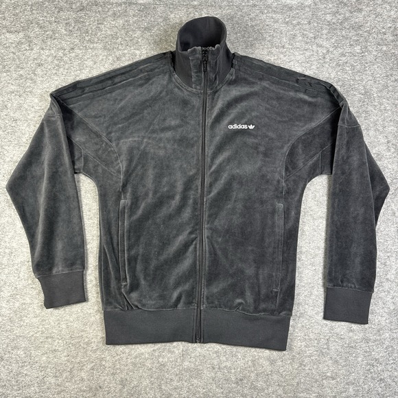 Adidas Tracksuit Jacket Black Velour Retro Athleisure Streetwear Y2K Throwback